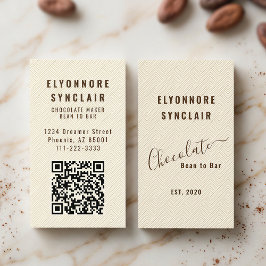 Elegant Chocolate Embossed Texture Look QR Code Visitkort