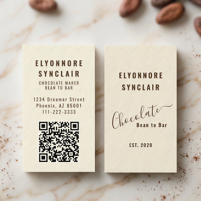 Elegant Chocolate Embossed Texture Look QR Code Visitkort (Skapare uppladdad)
