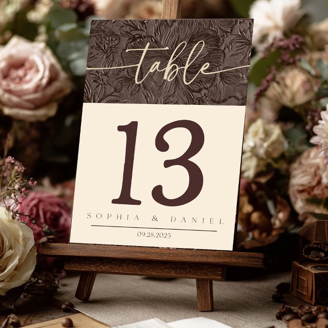 Elegant Chocolate Mocha Bröllop Bordsnumren Doub Bordsnummer (Add a touch of luxury to your wedding reception with these elegant chocolate mocha table numbers. De)