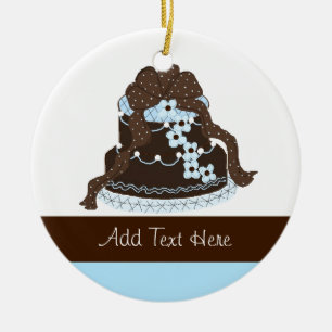 Elegant choklad och blå formgivare tårta julgransprydnad keramik