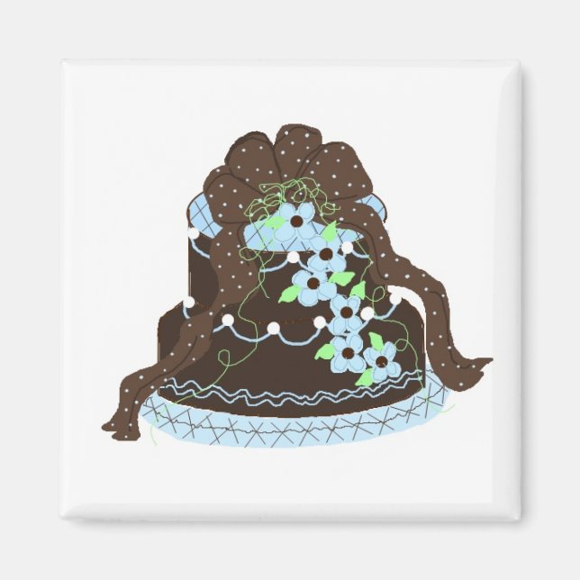 Elegant choklad- och blå tårta magnet (Framsidan)