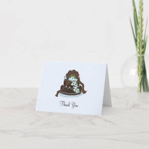 Elegant choklad- och blå tårta tack kort