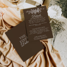 Elegant chokladbrun blomster boho bröllopsdetalj tilläggskort