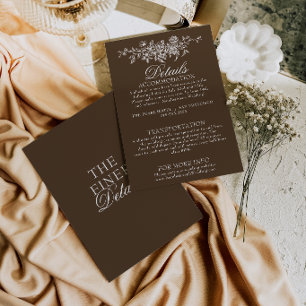 Elegant chokladbrun blomster boho bröllopsdetalj tilläggskort