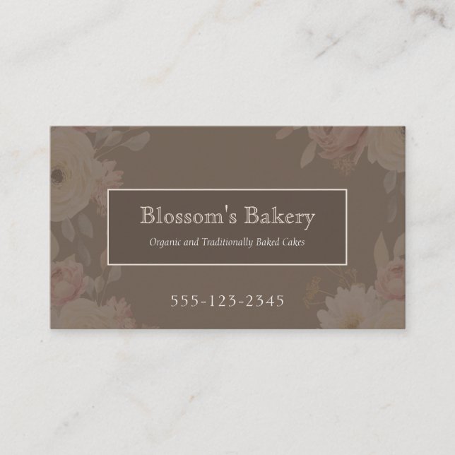 Elegant chokladbrun blomsterbakery visitkort (Framsida)