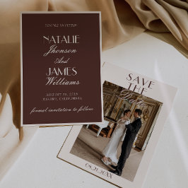 Elegant Chokladbrun Gammal Förmögenhet Foto Bröllo Spara Datumet