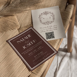 Elegant chokladbrun QR-kod bröllop Old Money Inbjudningar