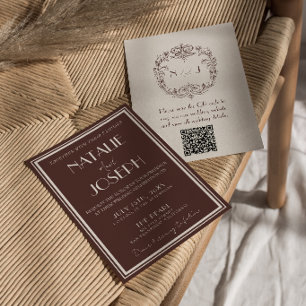 Elegant chokladbrun QR-kod bröllop Old Money Inbjudningar