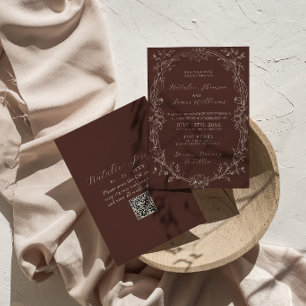 Elegant chokladbrun QR-kod för bröllop med gammald Inbjudningar