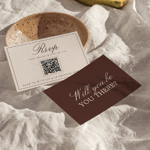Elegant chokladbrun QR-kod för bröllop med gammald OSA Kort