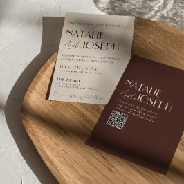 Elegant Chokladbrun QR-kod Gammaldags Pengar Bröll Inbjudningar