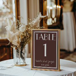 Elegant chokladbrun retro bröllopsbord nummer inbjudningar