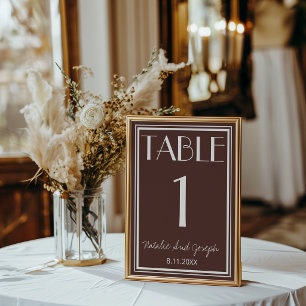 Elegant chokladbrun retro bröllopsbord nummer inbjudningar