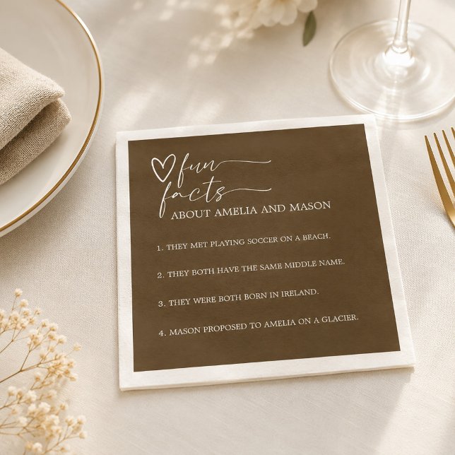 Elegant chokladbrun roliga fakta bröllop pappersservett (Elegant Chocolate Brown Fun Facts Wedding Napkins)