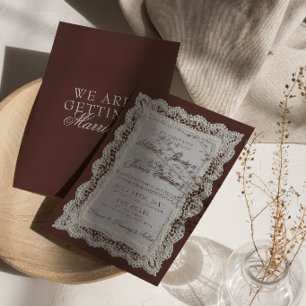 Elegant chokladbrun spets gammaldags bröllop  inbjudningar