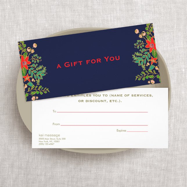 Elegant Christas Poinsettias Gift Certificate Reklamkort (Skapare uppladdad)