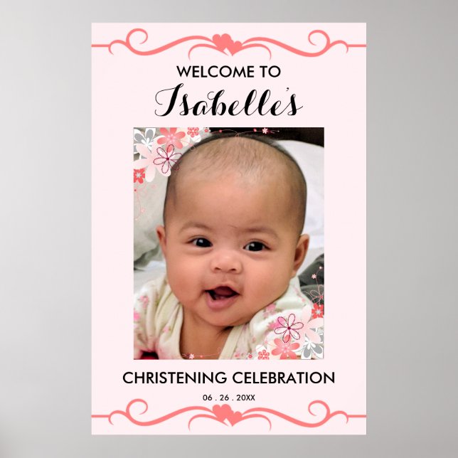 Elegant CHRISTENING DAY Event Party Welcome Sign Poster (Framsidan)