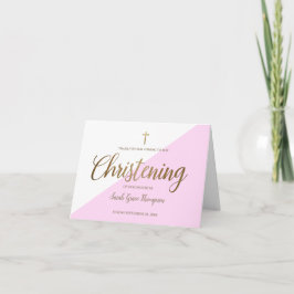 Elegant Christening Flicka Rosa Guld Tack Kort