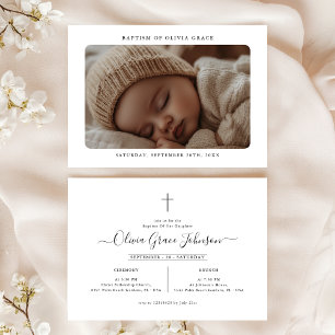 Elegant Christening Script Baby Photo Baptism Inbjudningar