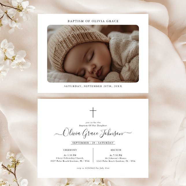 Elegant Christening Script Baby Photo Baptism Inbjudningar (Skapare uppladdad)
