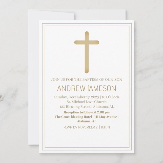 Elegant Christian Blue Guld Kor | Baptism Inbjudningar (Framsida)