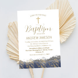 Elegant Christian Blue Guld Kor | Baptism Inbjudningar