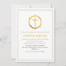 Elegant Christian Blue Guld Kor | Baptism Inbjudningar