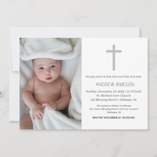 Elegant Christian Blue Round Photo | Baptism Inbjudningar (Framsida)