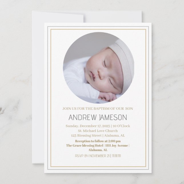 Elegant Christian Blue Round Photo | Baptism Inbjudningar (Framsida)