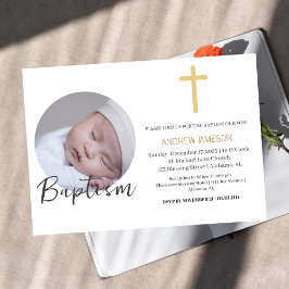 Elegant Christian Blue Round Photo | Baptism Inbjudningar
