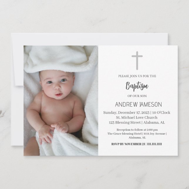 Elegant Christian Blue Round Photo | Baptism Inbjudningar (Framsida)