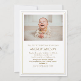 Elegant Christian Guld Round Photo | Baptism Inbjudningar