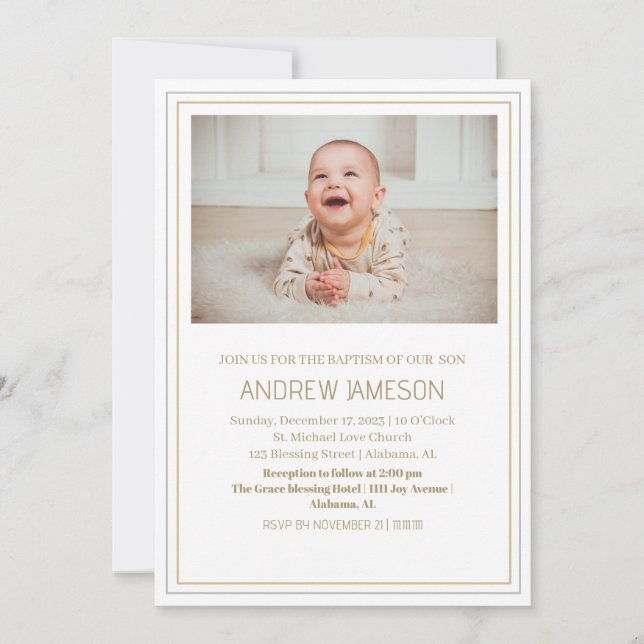 Elegant Christian Guld Round Photo | Baptism Inbjudningar (Framsida)