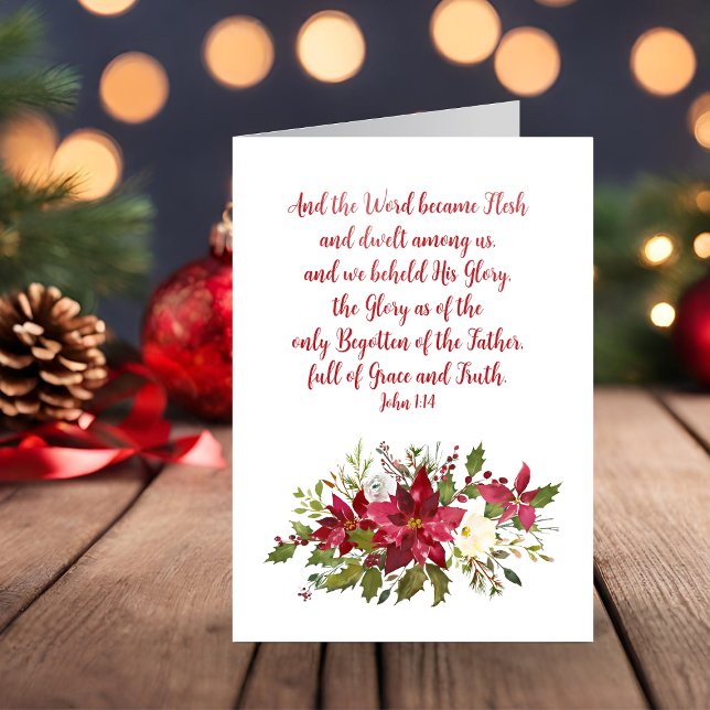 Elegant Christian jul Bible Verse Poinsettia Helgkort (Elegant Christian Christmas Bible Verse Poinsettia Holiday Card)
