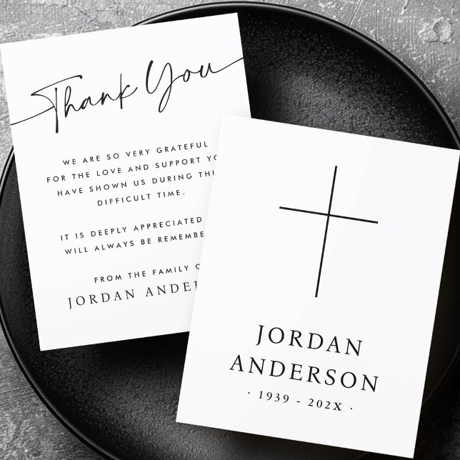 Elegant Christian kor namn begravning Tack Kort (Elegant Christian cross name date funeral Thank You Card)
