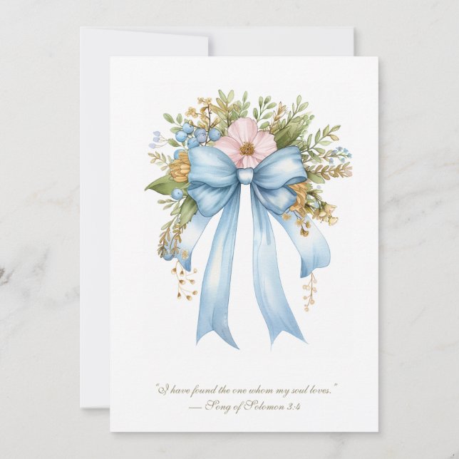 Elegant Christian Möhippa Blommigt Bow Inbjudningar (Baksida)