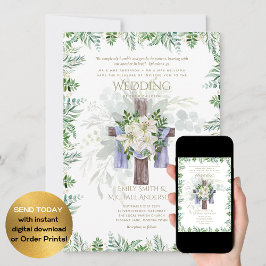 Elegant Christian White Lily Rustic Kor Bröllop Inbjudningar