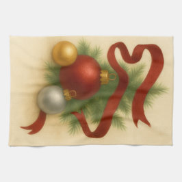 Elegant Christmas Baubles & Ribbon Tea Towel Kökshandduk
