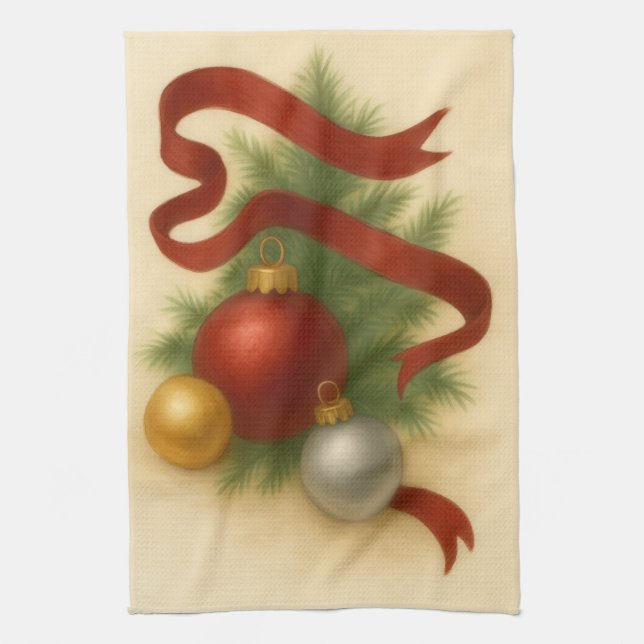 Elegant Christmas Baubles & Ribbon Tea Towel  Kökshandduk (Vertikal)