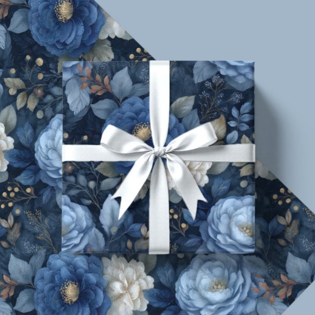 Elegant Christmas Blue and White Floral Gift  Presentpapper (Skapare uppladdad)