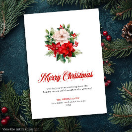 Elegant Christmas Bouquet Script Font Greeting  Julkort