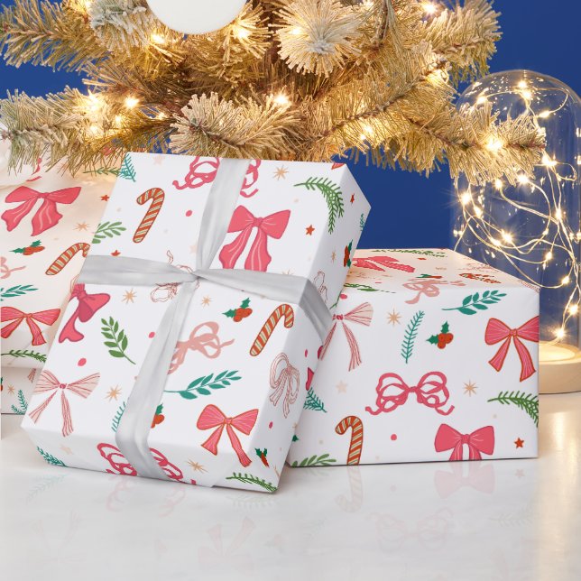 Elegant Christmas bow and candy pattern Presentpapper (Helgdagar)