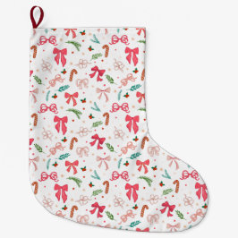 Elegant Christmas bow and candy pattern Stor Julstrumpa