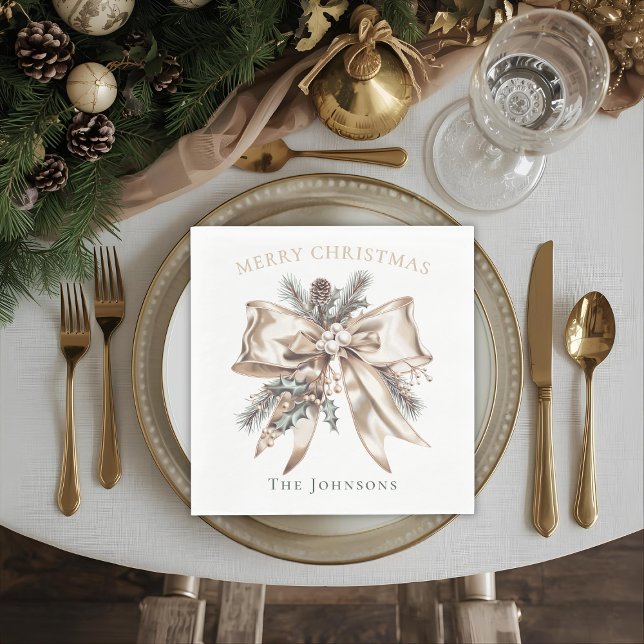 Elegant Christmas Bow Personalized Napkins Pappersservett (Skapare uppladdad)
