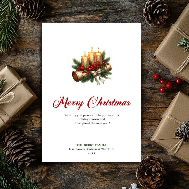 Elegant Christmas candles rustic wooden log card Julkort (Elegant Christmas candles rustic wooden log card)