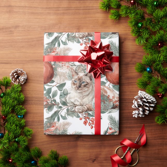 Elegant Christmas Cat Presentpapper (Julgåva)