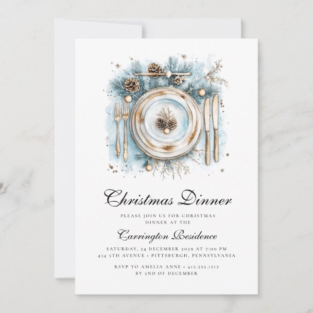 Elegant Christmas Dinner Invitation  Inbjudningar (Framsida)