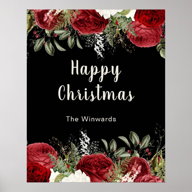 Elegant Christmas Dinner Party Red Flowers Poster (Framsidan)