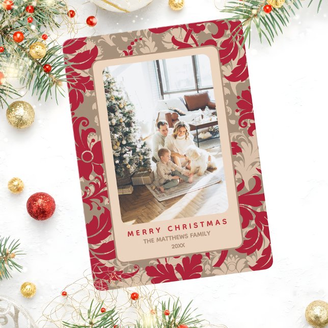 Elegant Christmas Floral Custom Photo  Julkort (Skapare uppladdad)