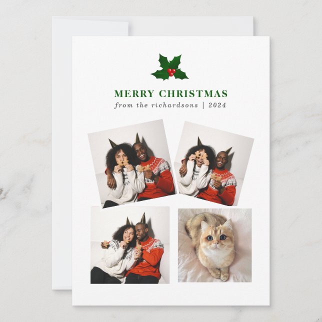  Elegant Christmas Floral Family Photo Collage Julkort (Framsida)